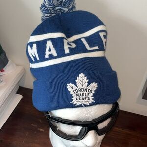 Blue New Toronto Block Letter Maple Leafs NHL Hockey knit Pom ski snowboard cap